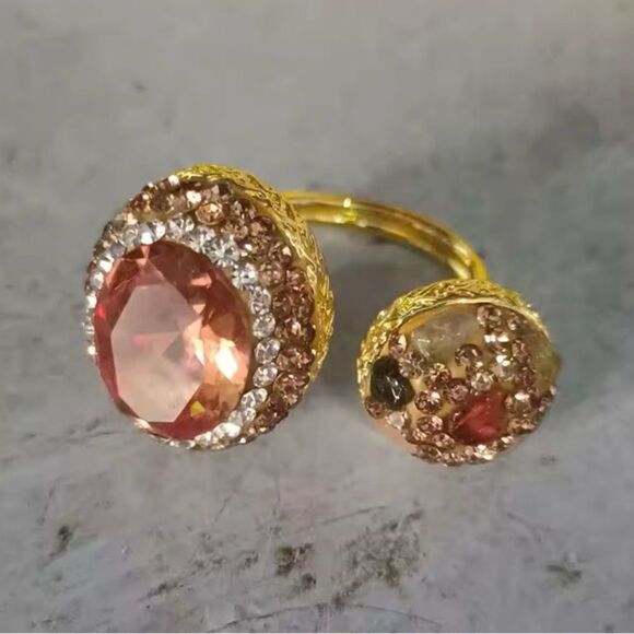 Orange Stone and Crystal Double Dome Ring - Picture 1 of 3